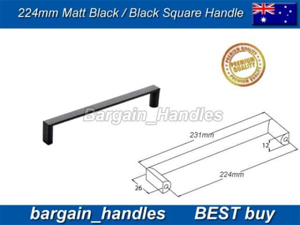 Matte Black Kitchen Cabinet door handle pulls D-Square Dallas D