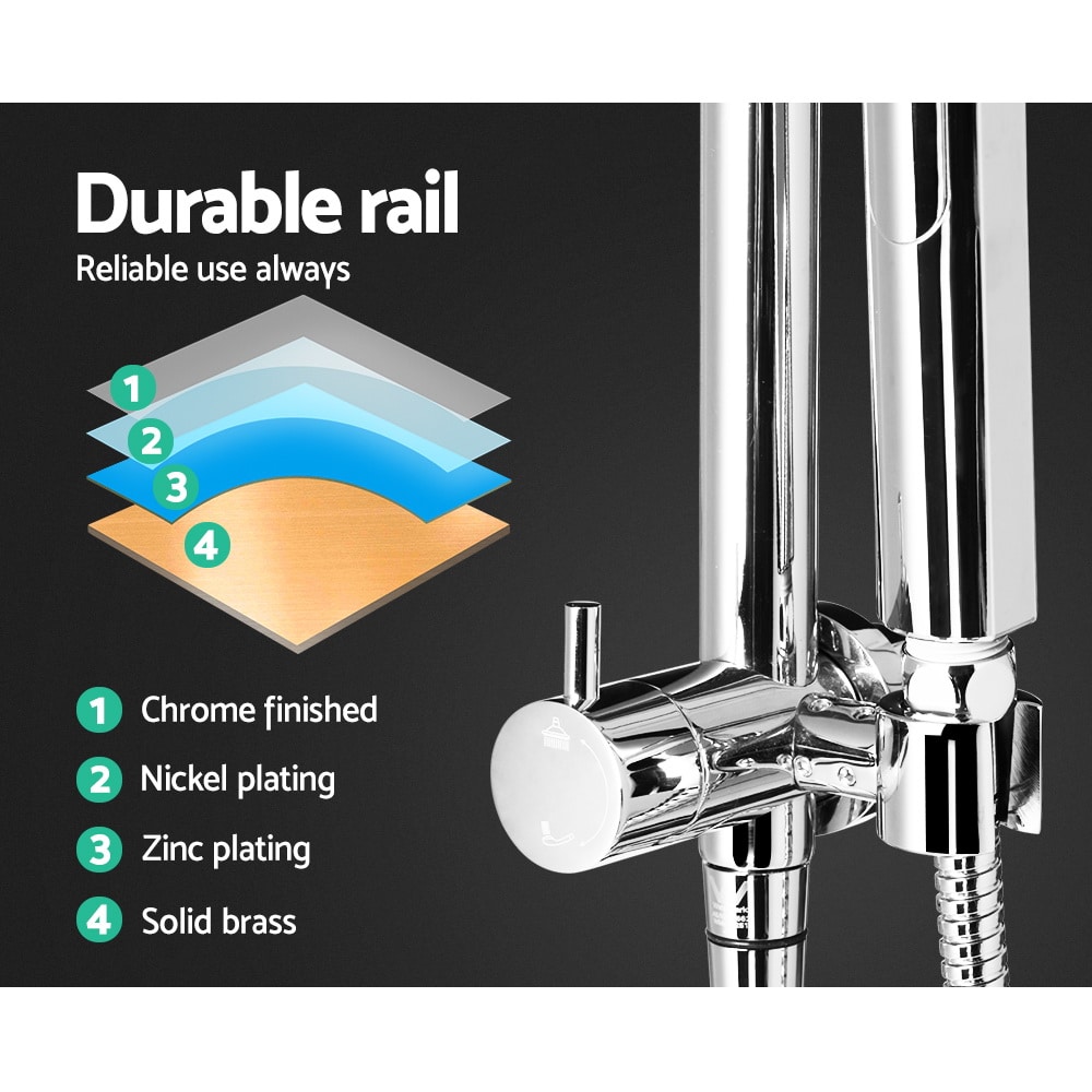 WELS 9 inch Rain Shower Head Round Wall Bathroom Arm Handheld Spray Bracket Rail Chrome - Image 3