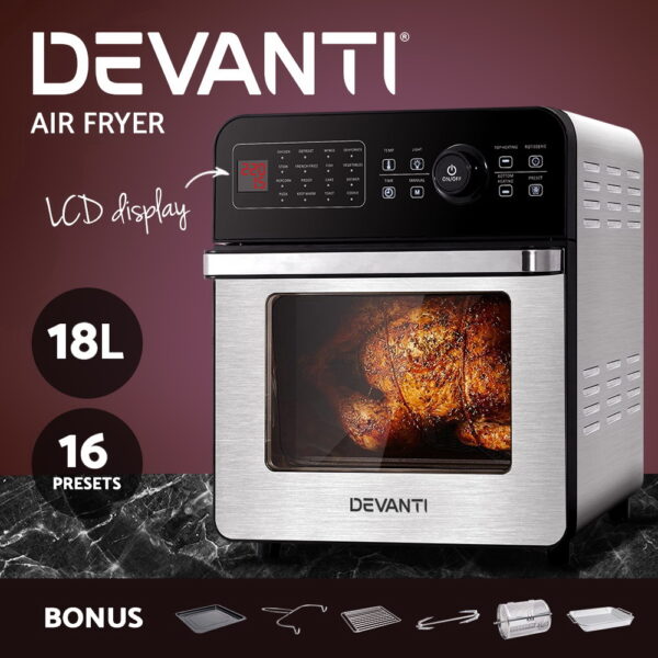 Devanti Air Fryer 18L Fryers Oil Free Oven Airfryer Kitchen Cooker Accessories